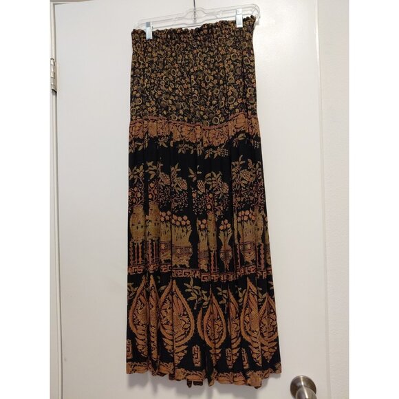Studio Michelle Stuart Vintage Floral Print Boho Maxi Skirt Black Brown Large - Picture 1 of 7